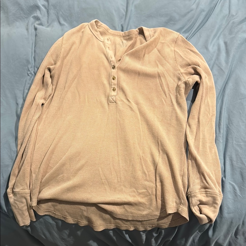 Aerie Tan Waffle Henley Shirt